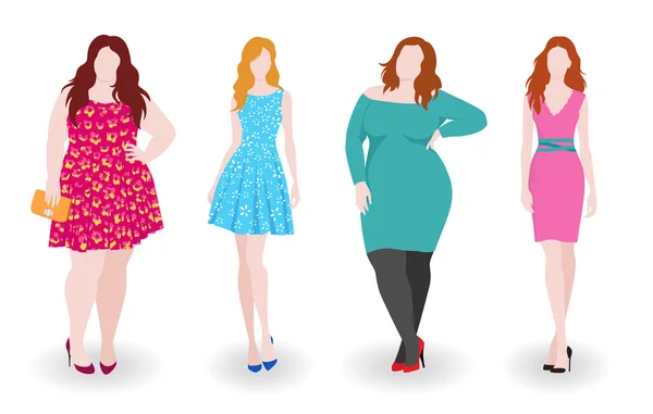 Mujeres de moda delgada y gorda — Vector de stock