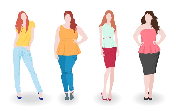 Mujeres de moda delgada y gorda — Vector de stock