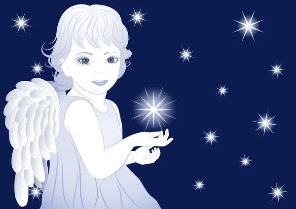Little blue angel with stars — Stock Vector