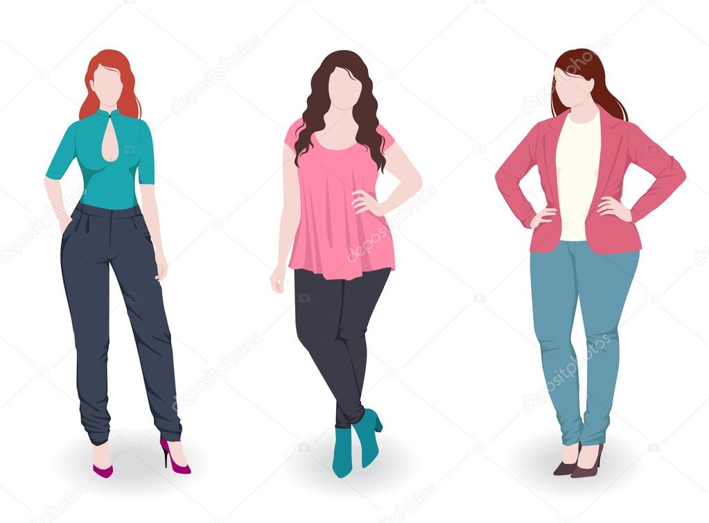 Three fashion women with different figure