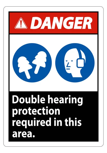 耳マフ 耳栓付きこのエリアに必要な危険標識二重聴覚保護 — ストックベクタ