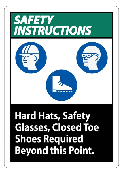 Safety Instructions Sign Hard Hats Safety Glasses Closed Toe Shoes — Stock Vector