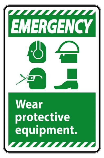 Emergency Sign Wear Protective Equipment Ppe Symbols White Background Vector — Stock Vector