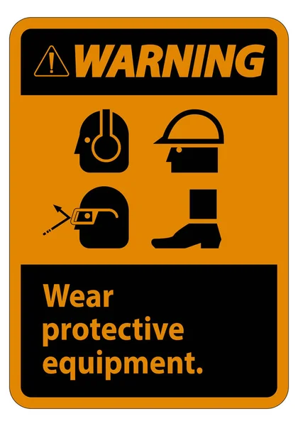 Warning Sign Wear Protective Equipment Ppe Symbols White Background Vector — Stock Vector