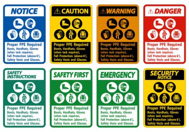 Uygun PPE Gerekli Çizmeler, Hardhatlar, Görev Gerektiğinde Eldivenler PPE Sembolleri ile Sonbahar Koruması Gerektiriyor 