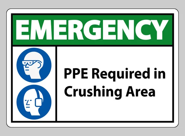 Emergency Sign Ppe Required Crushing Area Izolacja Białym Tle — Wektor stockowy