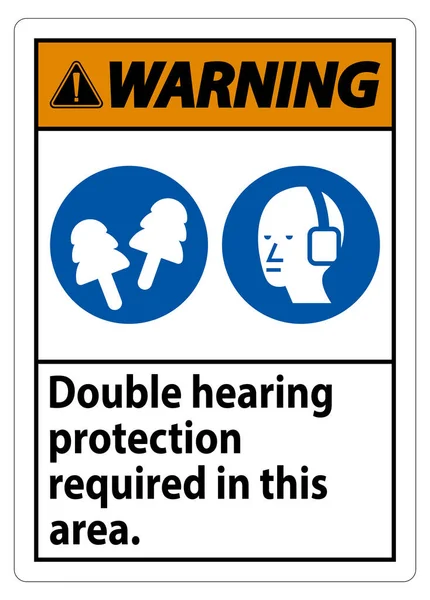 Warning Sign Double Hearing Protection Required Area Ear Muffs Ear — Stock Vector