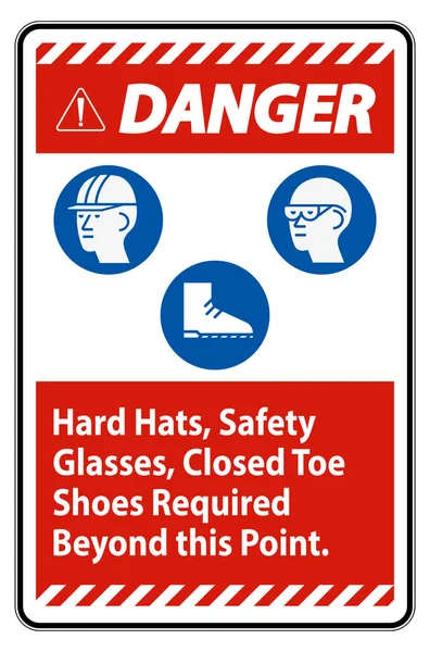 Знак Опасности Жесткие Шляпы Защитные Очки Закрытые Ботинки Пальца Ноги — стоковый вектор