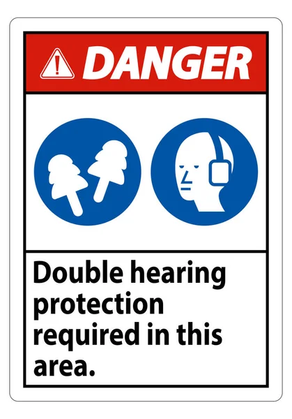 耳マフ 耳栓付きこのエリアに必要な危険標識二重聴覚保護 — ストックベクタ