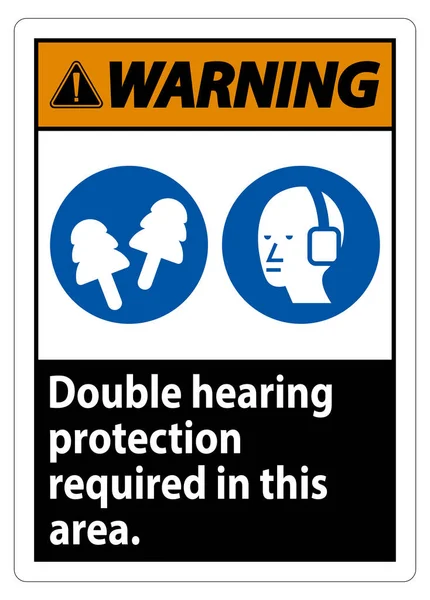 耳マフ 耳栓付きこのエリアで必要とされる警告標識二重聴覚保護 — ストックベクタ
