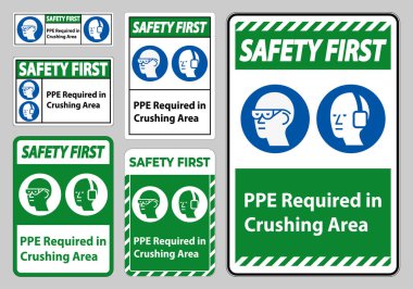 Beyaz Arkaplanda Ezici Alan İzolasyonu İçin İlk Güvenlik İşareti PPE Gerekli