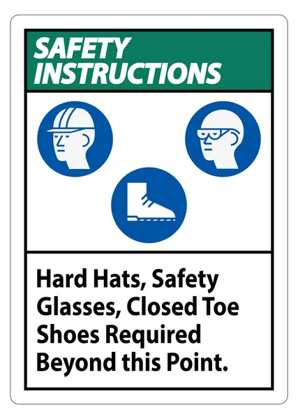 Safety Instructions Sign Hard Hats Safety Glasses Closed Toe Shoes — Stock Vector