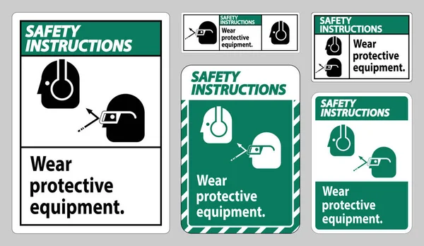 Instrukcja Bezpieczeństwa Znak Wear Protective Equipment Goggles Glasses Graphics — Wektor stockowy