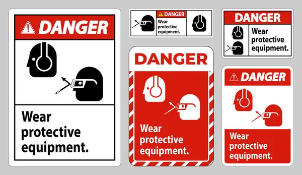 Danger Signe Porter Équipement Protection Avec Des Lunettes Des Graphiques — Image vectorielle