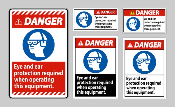 操作本设备时需要的危险标志 眼睛和耳朵保护 — 图库矢量图片