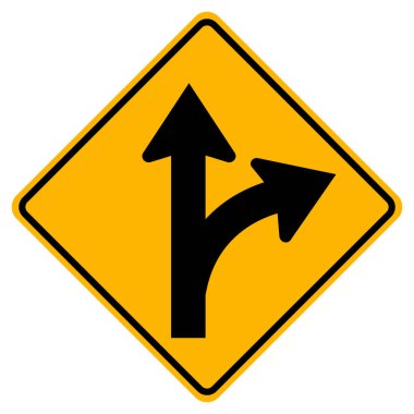 Proceed Straight or Turn Right Road Sign