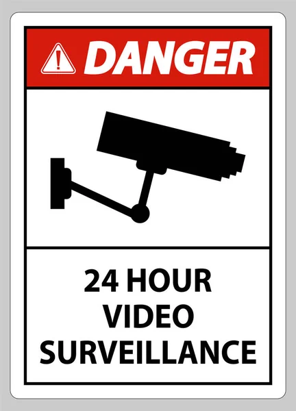Sinais Perigo Cctv Horas Vigilância Por Vídeo —  Vetores de Stock
