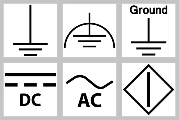 Terre Protectrice Sol Courant Alternatif Signe Symbole Alimentation Circuit — Image vectorielle