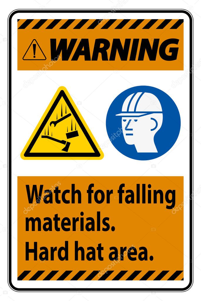 Warning Sign Watch For Falling Materials, Hard Hat Area