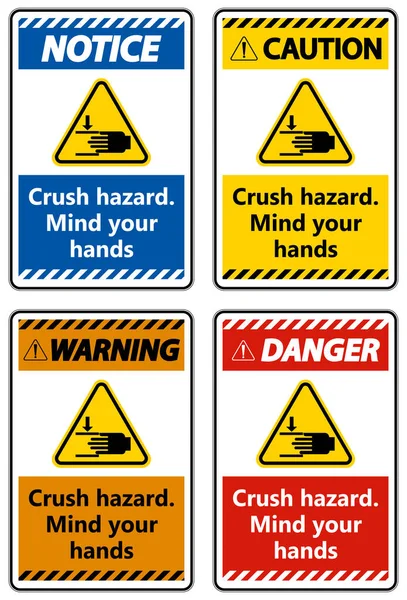 Warning Crush Hazard Mind Your Hands Sign — Stock Vector
