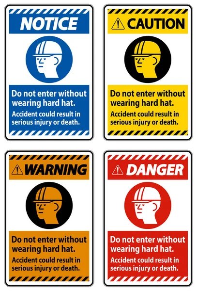 警告标志不佩戴硬帽不得进入 意外事故可能导致严重受伤或死亡 — 图库矢量图片