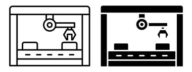 Robot kollar içeren endüstriyel otomasyonun minimalist çizimi. Modern üretim sistemlerine odaklanan teknoloji ve mühendislik projeleri için mükemmel..