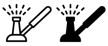 Bunsen yakıcısının iki tarzda detaylı bir çizimi: ana hatlı ve sağlam, bilimsel araştırmalarda ısıtma ve deneyler için hayati önem taşıyan bir laboratuvar aracını gösteren.