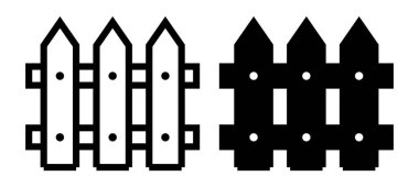 Siyah-beyaz ahşap bir çitin basit ve zarif bir temsili, grafik tasarım ve sanatsal projeler için ideal. Çeşitli bağlamlar için uygun.