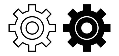 Siyah beyaz iki farklı dişli ikonu keşfedin, tasarım projeleri, teknoloji uygulamaları ve mühendislik görselleri için mükemmel. Çeşitli yaratıcı kullanım için ideal.