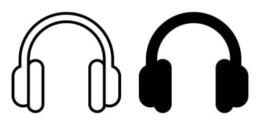 Modaya uygun bir siyah beyaz kulaklık ikonu. Yaratıcı projelerde müzik, ses ve eğlence için mükemmel. Dijital tasarımlar için ideal.