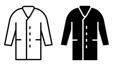 Bu grafikte, sağlık hizmetleri ve tıbbi temalar için ideal siyah beyaz varyasyonlarla minimalist bir laboratuvar önlüğü simgesi yer alıyor. Profesyonel başvurular için mükemmel..