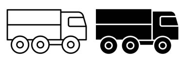Bu simgelerde iki farklı dağıtım kamyonu dizaynı var. Biri ana hatlarıyla çizilmiş diğeri ise sağlam. Ulaşım ve lojistik grafiklerinde kullanım için mükemmel..