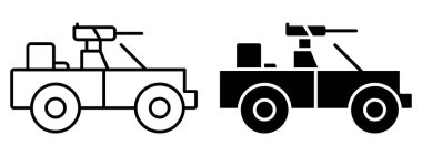 Bu resim, askeri tarzda zırhlı araçların askeri temalı tasarımlar için mükemmel özelliklerini ve silahlarını gösteren kesin bir tasvirini içeriyor..