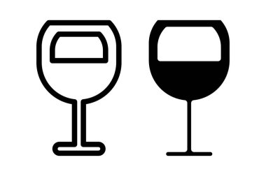 Bir çift şık minimalist şarap kadehi ikonu keşfedin, biri özet, diğeri dolu. Olaylar, menüler ve daha fazlası için zarif tasarımlar yaratmak için ideal.