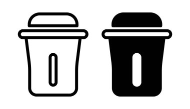Bu siyah ve beyaz simge, çeşitli tasarım projelerinde atık yönetimi ve geri dönüşüm temaları için ideal çöp kutularını gösterir.