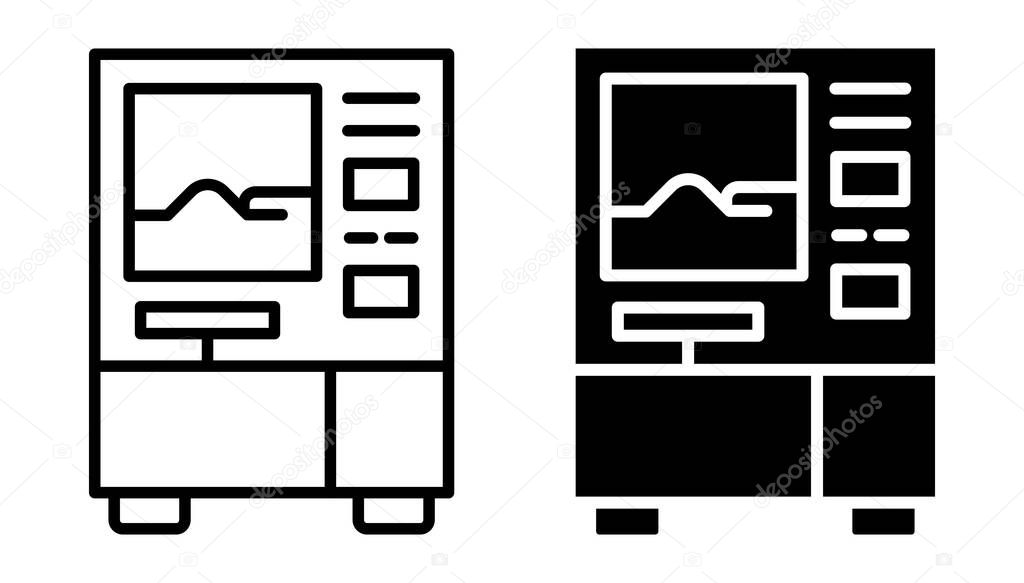 This vintage style vending machine icon features a dual design in outline form, perfect for use in creative projects or advertisements.