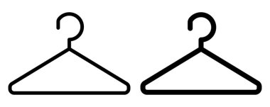 Bu basit siyah çizgi sanatı beyaz arka planda iki elbise askısı içerir. Modayla ilgili projeler, çizimler veya tasarımlar için mükemmeldir..