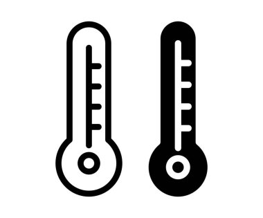 Sıcaklık ölçümünü temsil eden siyah-beyaz termometre koleksiyonu. Eğitim ve grafik tasarım amaçları için uygundur.