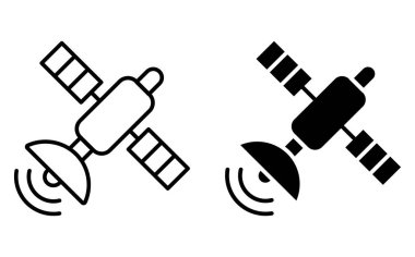 Bu görüntü, görsel ortamda teknolojiyi ve bağlantıyı temsil etmek için mükemmel iletişim dalgaları olan siyah beyaz bir uydu ikonu içeriyor..