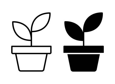 Bu resim, biri siyah, diğeri beyaz olmak üzere iki basit bitki çizimini içeriyor, çeşitli eko-temalı projeler için minimalist tasarımlar sergiliyor..