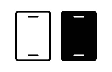 Siyah beyaz akıllı bir telefonun hatlarını gösteren minimalist bir illüstrasyon. Teknolojiyle ilgili tasarımlar ve dijital arayüz kavramları için ideal.