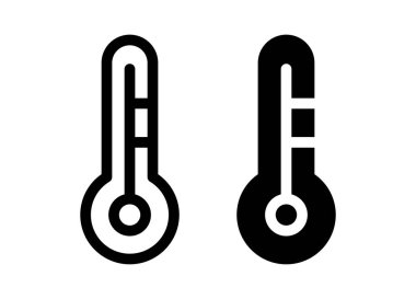 Görsel olarak sıcaklık ve hava koşullarını temsil eden siyah ve beyaz termometre simgeleri. Eğitim ve tasarım için ideal.