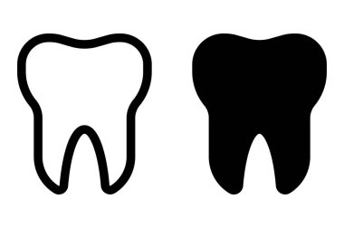 Siyah-beyaz bir çift minimalist diş simgesi, diş teması, sağlık malzemesi ve ağız temizliği ve bakımı için ideal..