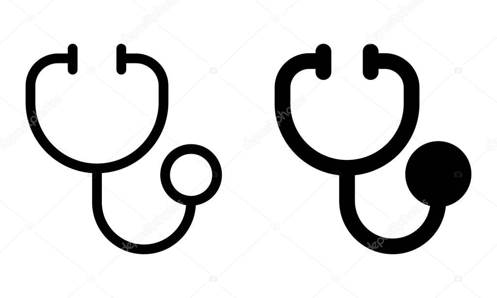 Set of black and white stethoscope icons perfect for healthcare-related projects, illustrating medical tools with a modern, minimalist design for easy use.