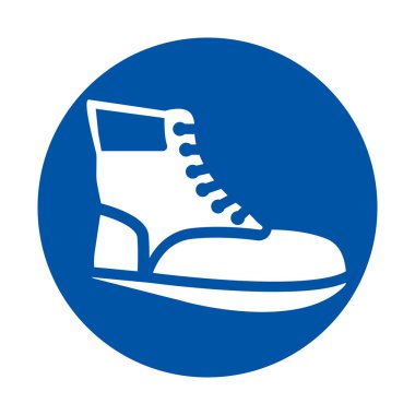 Bu grafik, modern tasarım projeleri, markalaşma veya reklam ihtiyaçları için ideal, canlı mavi arka plan üzerinde şık bir beyaz ayakkabı ikonu içerir..