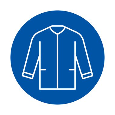 Bu tasarım, modayla ilgili temalar için mükemmel, canlı, mavi bir arka planda, beyazla çizilmiş gündelik bir ceketin minimal çizgisi çizgisi çizimini içerir..