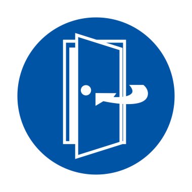 Minimalist mavi dairesel bir ikon. Açık bir kapıyı okla temsil ediyor. Erişim ve fırsatı simgeliyor. İletişim, işaret ve tasarım projeleri için ideal.