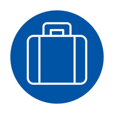 Basit bir çizgi sanat bavulu tasarımı içeren modern mavi daire simgesi, seyahat temaları, işletmeler ve grafik projeleri için mükemmel.