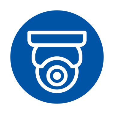 Mavi dairesel tasarım içindeki bir güvenlik kamerasının modern vektör simgesi. Teknoloji ve güvenlik temaları için ideal, izleme ve koruma kavramlarının vurgulanması.