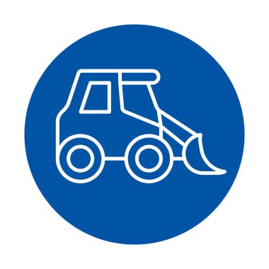 Bu simge, inşaat ve ağır makineleri temsil eden mavi bir dairede sadeleştirilmiş bir kazı makinesine sahiptir. İnşaatla ilgili projeler ve grafikler için ideal.